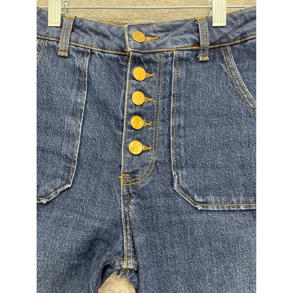 Zara Womens High Waisted Button Fly Straight Leg Patch Pocket Denim Jeans Blue - Picture 8 of 16